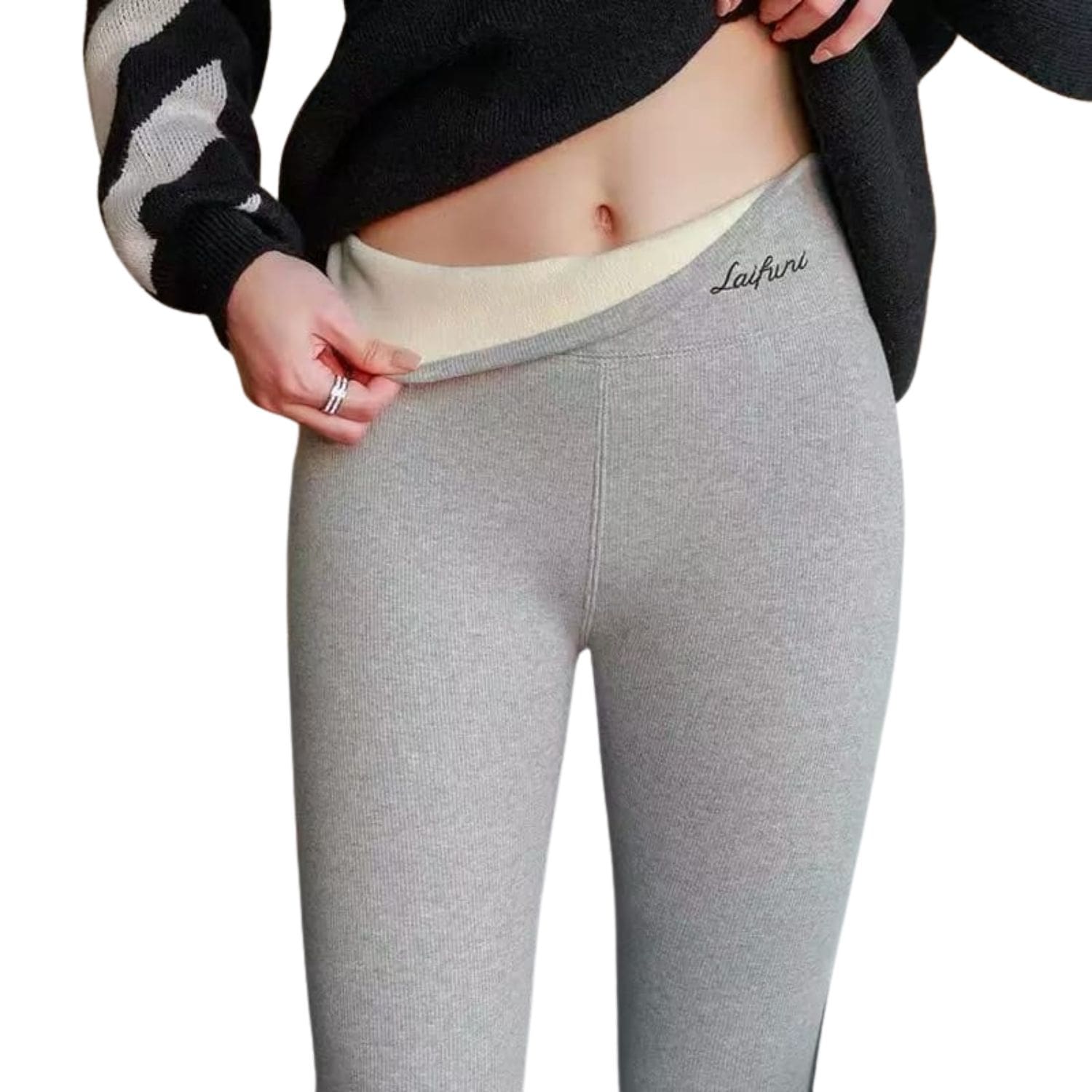 Women’s grey high-waisted thermal fleece-lined leggings with stretch waistband