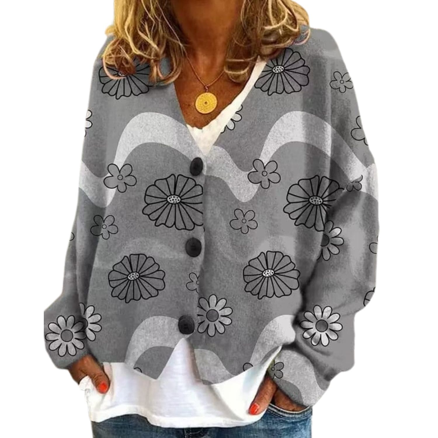 Women’s Floral Knit Cardigan | Colorful Oversized Button-Front Sweater