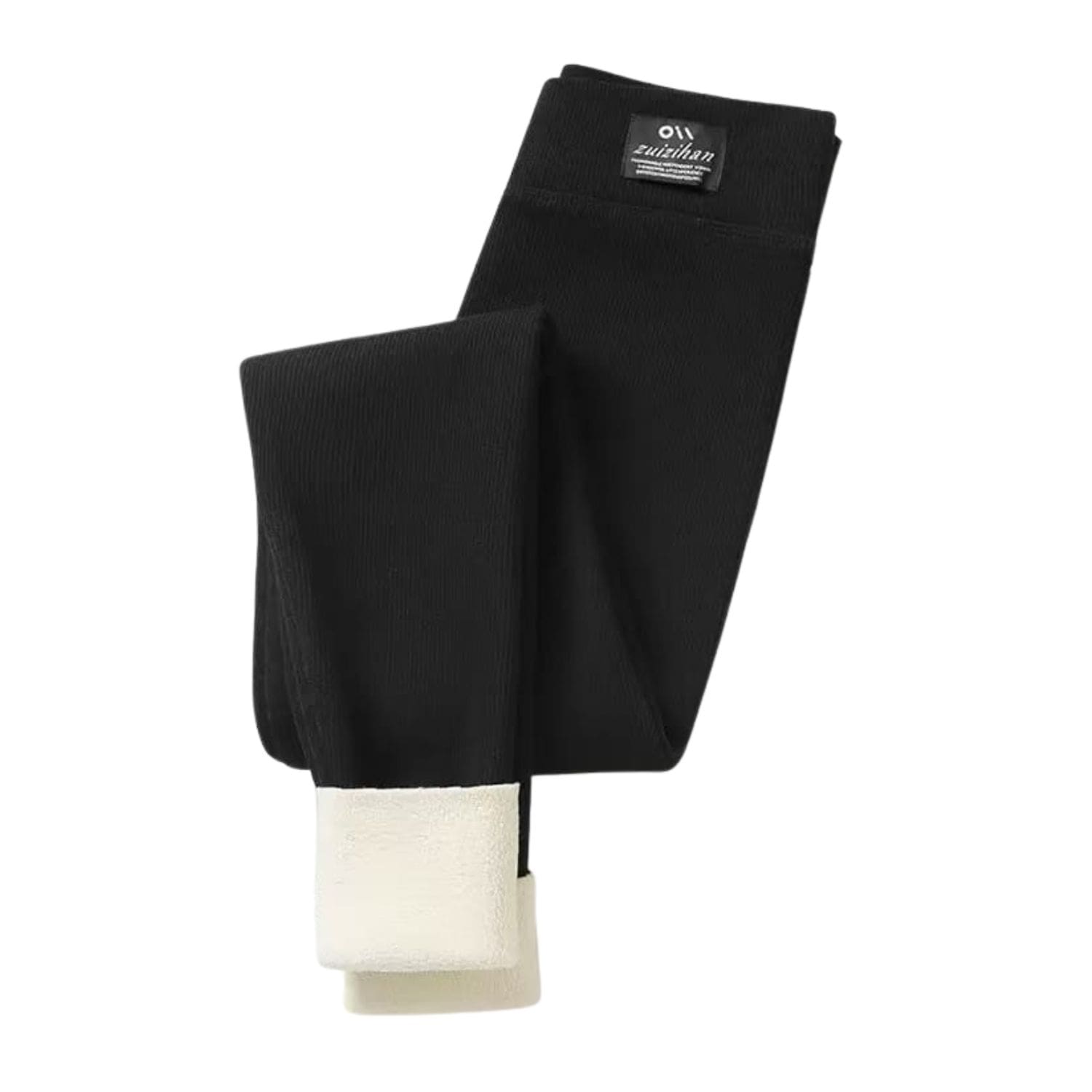Women's black fleece-lined thermal leggings, warm winter stretch pants with thick inner lining