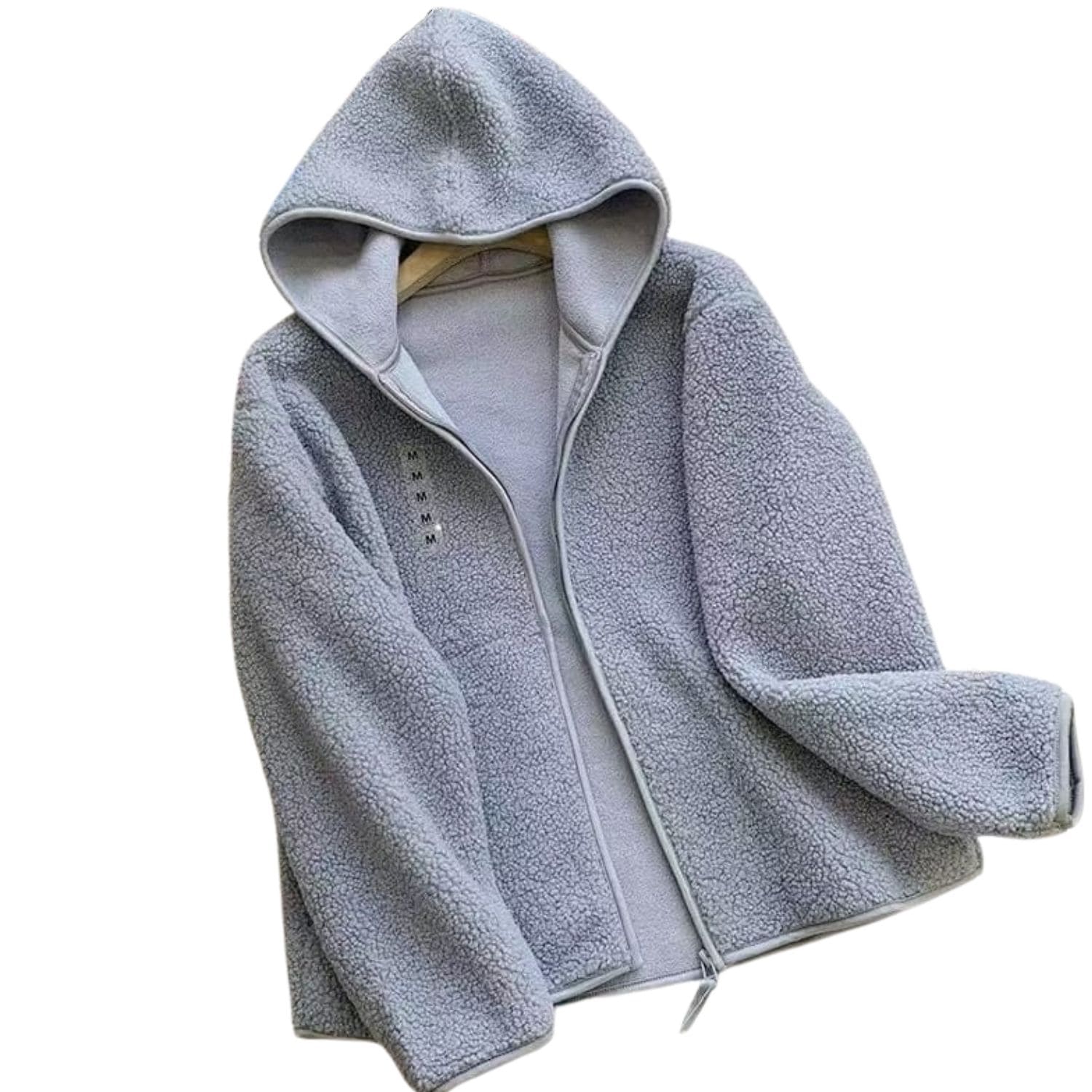 Light grey women’s fleece zip-up hoodie with soft sherpa texture.
