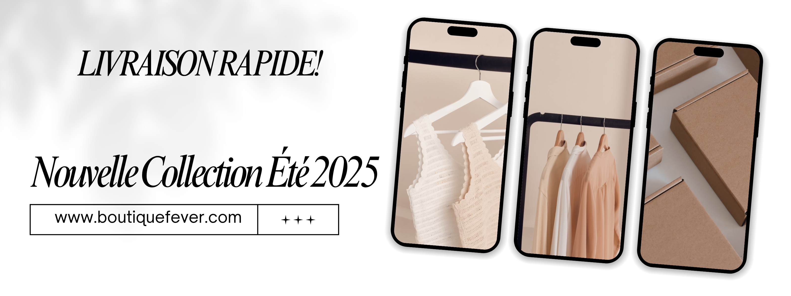 Nouvelle collection été 2025 – tops légers et neutres, livraison rapide en France, shopping en ligne sur Boutique Fever.